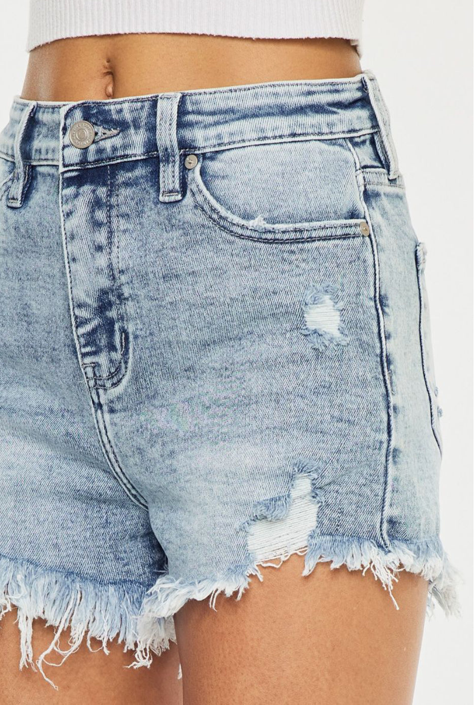 High Rise Fray Hem Denim Shorts