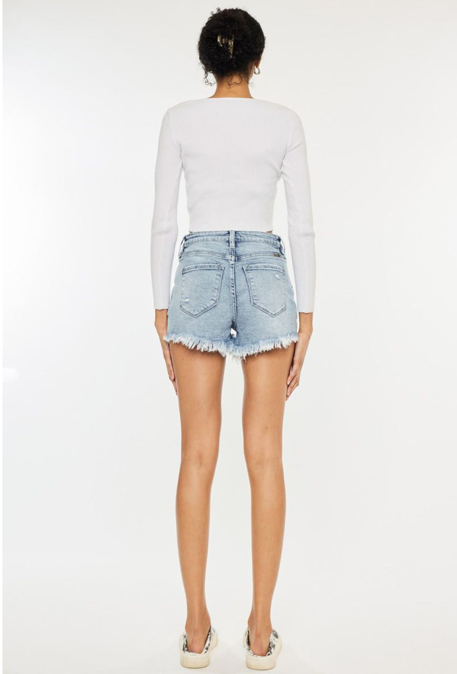 High Rise Fray Hem Denim Shorts