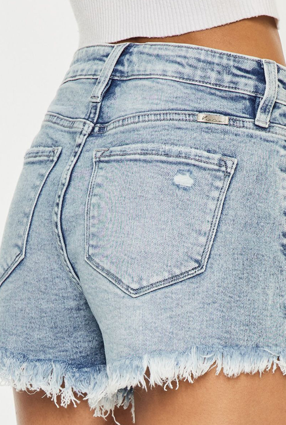 High Rise Fray Hem Denim Shorts