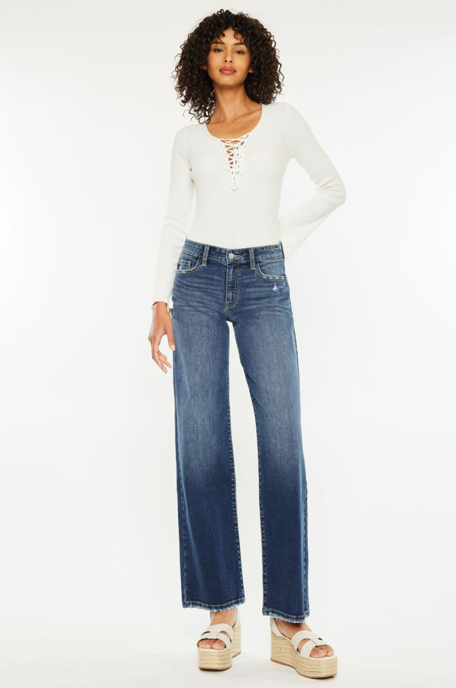 Mid Rise Wide Leg Jean