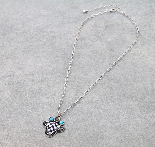 Western Checker Cow Head Necklace