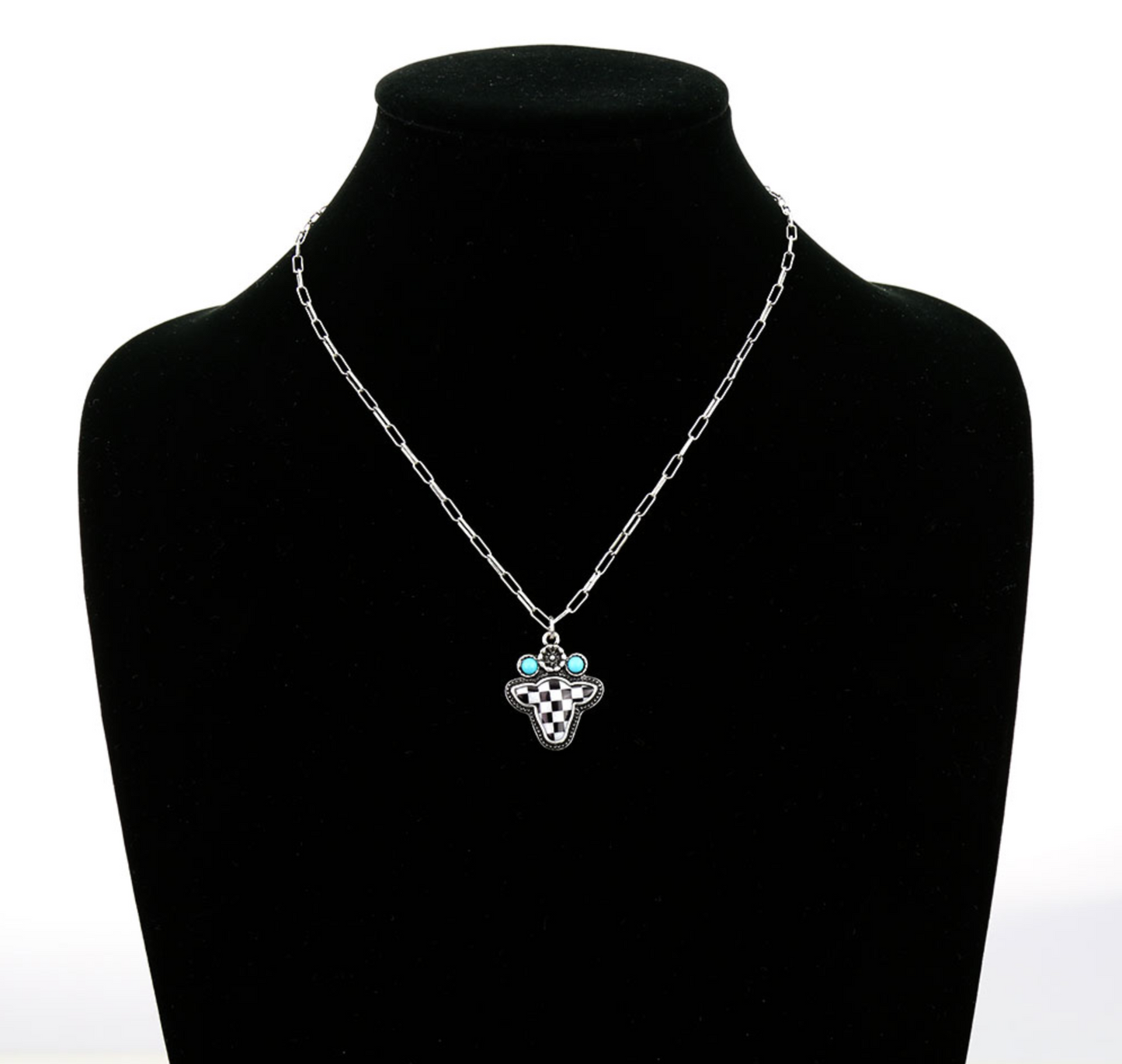 Western Checker Cow Head Necklace