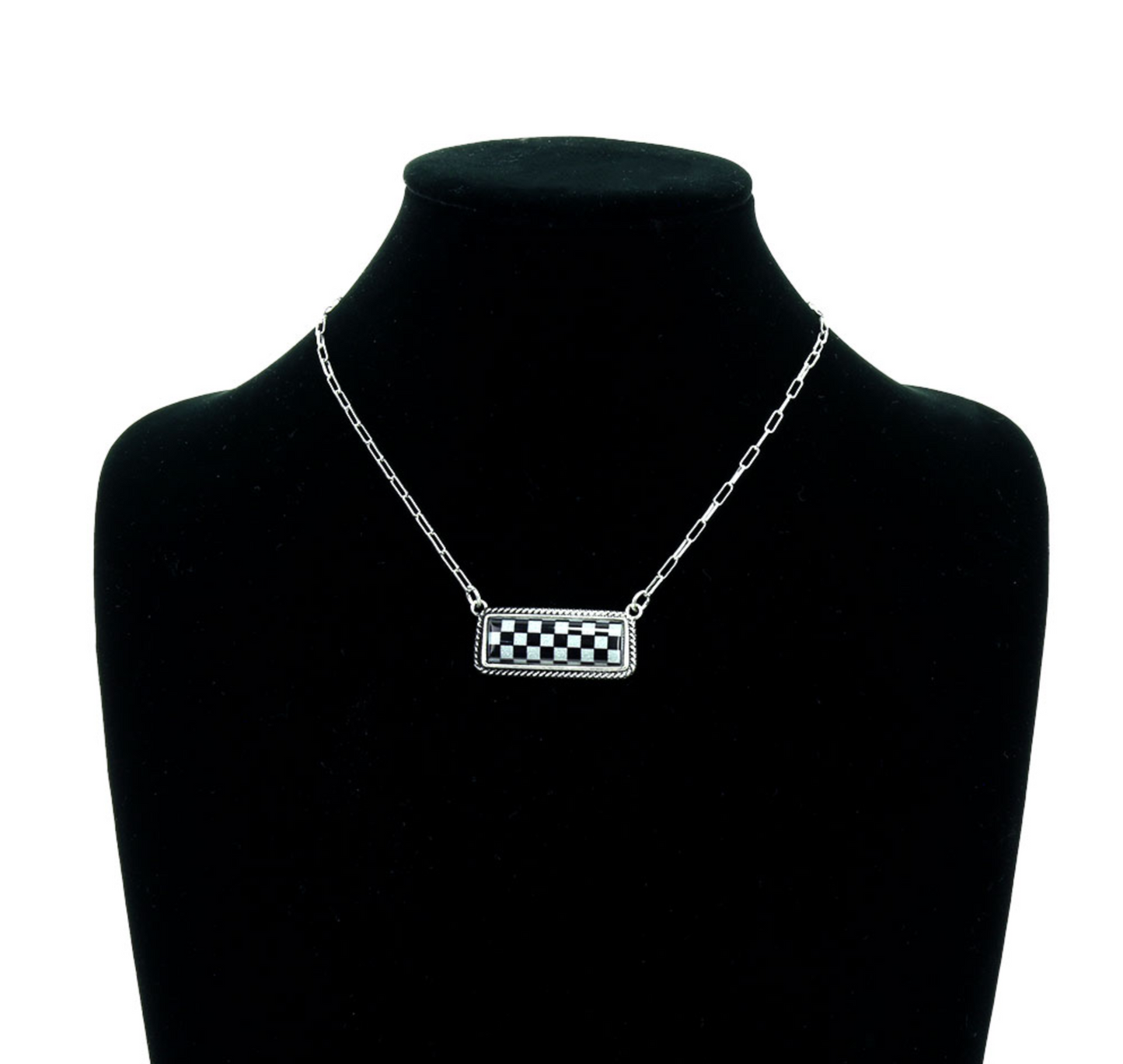Western Checker Bar Stone Necklace