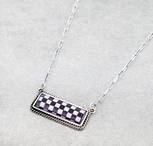 Western Checker Bar Stone Necklace