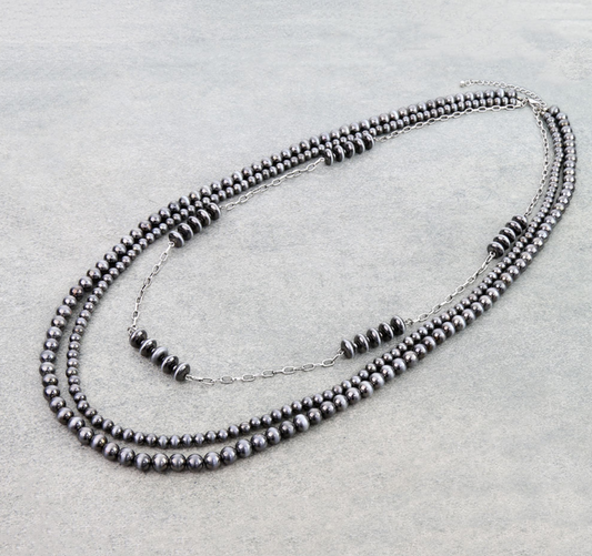 3 Row Navajo Style Pearl Necklace