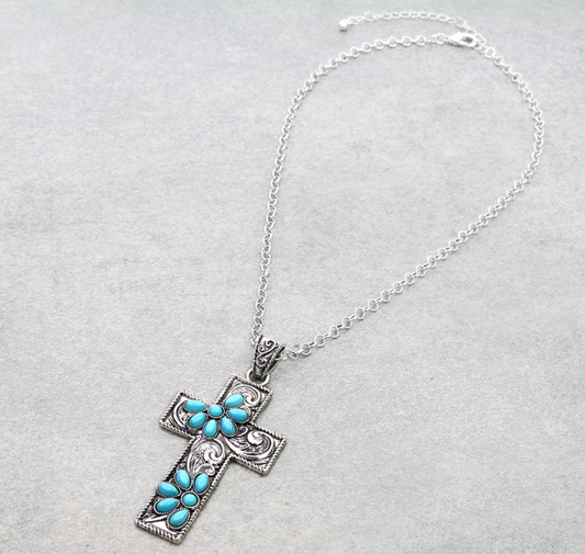 Western Filigree Cross with Stone Pendant Necklace