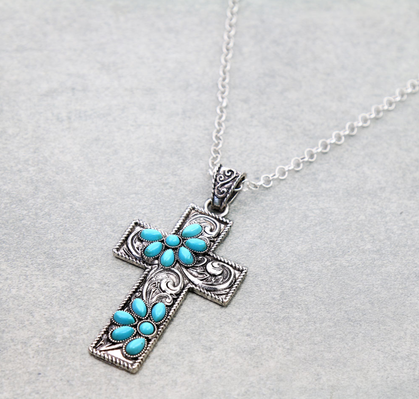 Western Filigree Cross with Stone Pendant Necklace