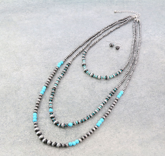 Multi Layered Navajo Style Pearl Necklace Set