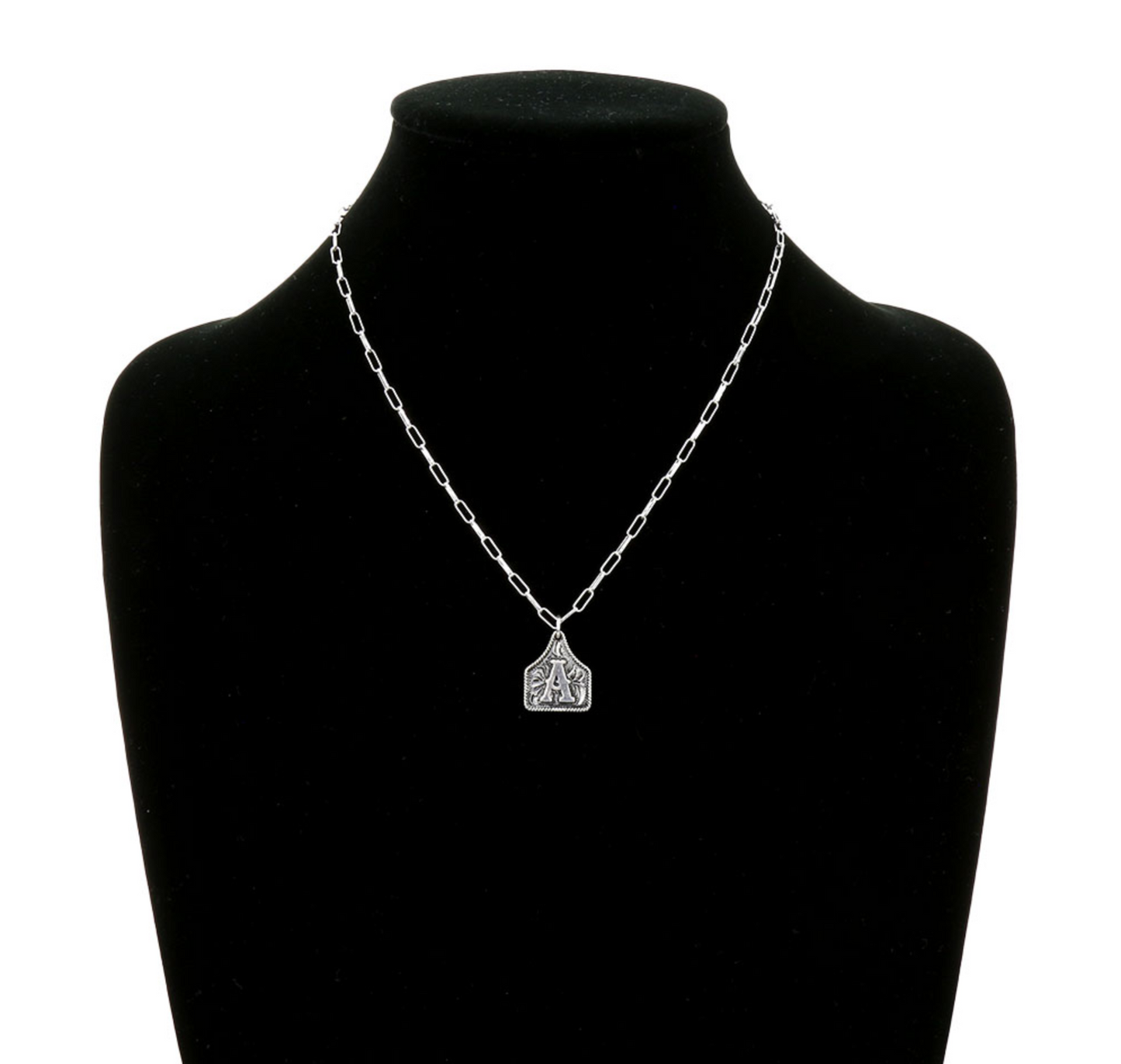Western Ear Tag Initial Necklace *Silver*
