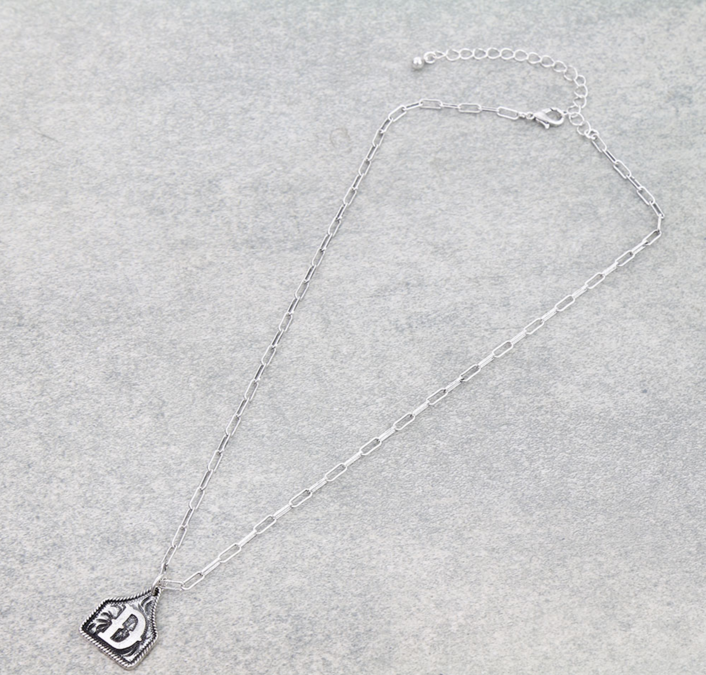 Western Ear Tag Initial Necklace *Silver*
