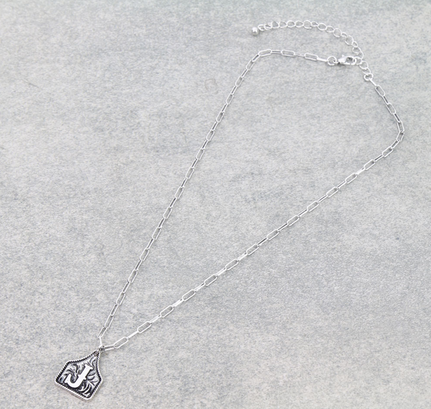 Western Ear Tag Initial Necklace *Silver*