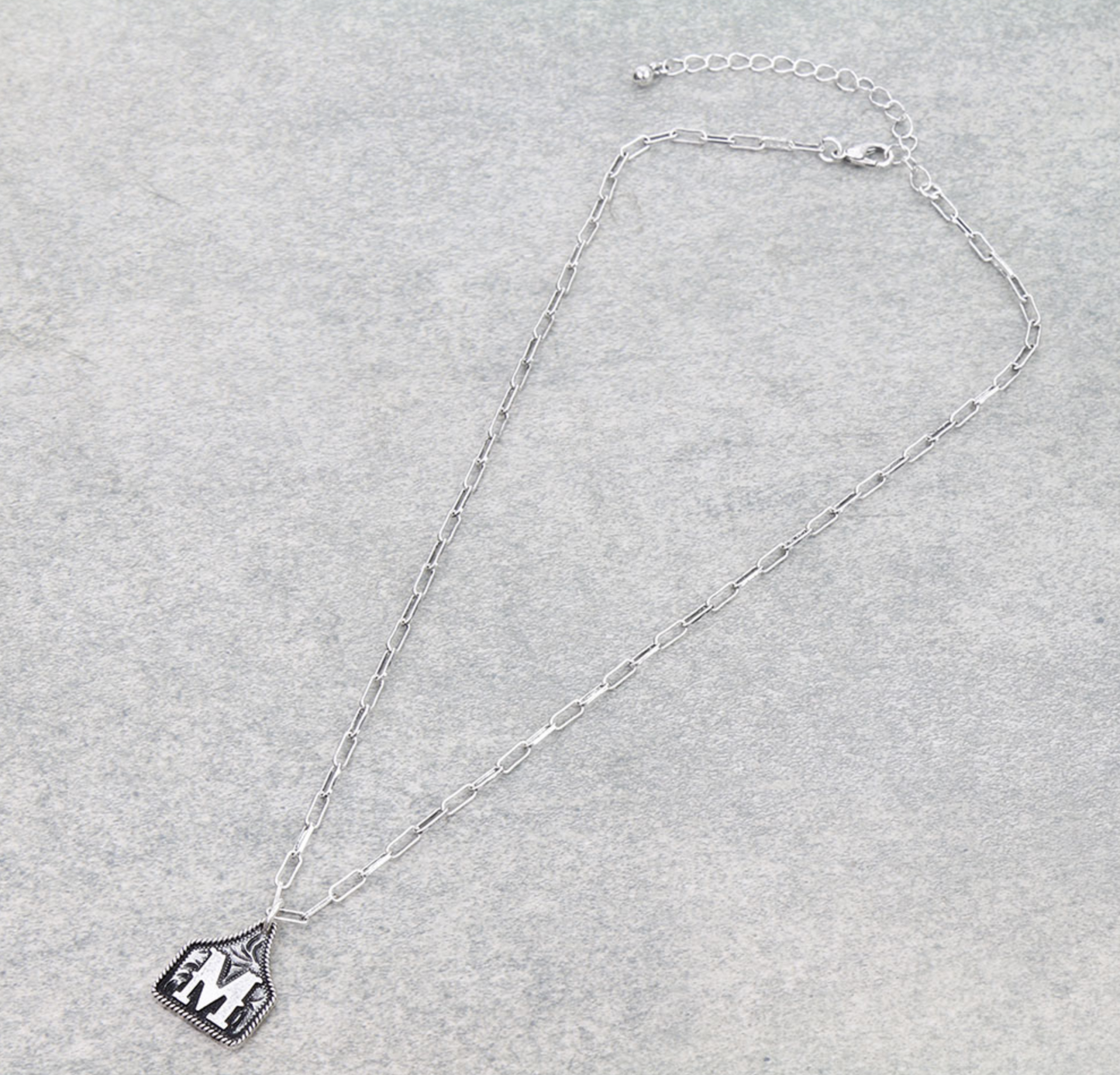 Western Ear Tag Initial Necklace *Silver*