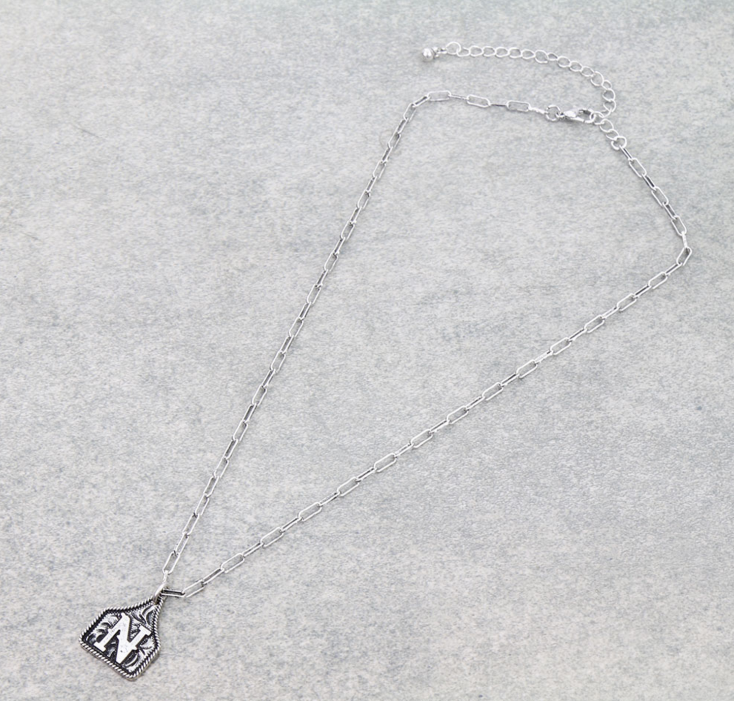 Western Ear Tag Initial Necklace *Silver*