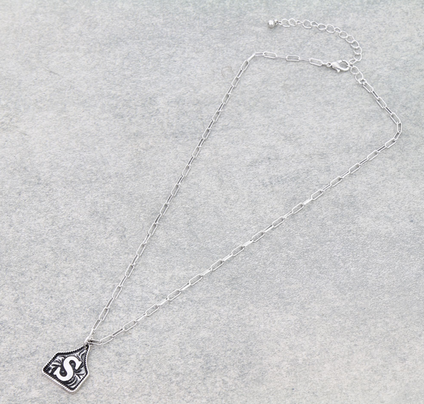 Western Ear Tag Initial Necklace *Silver*