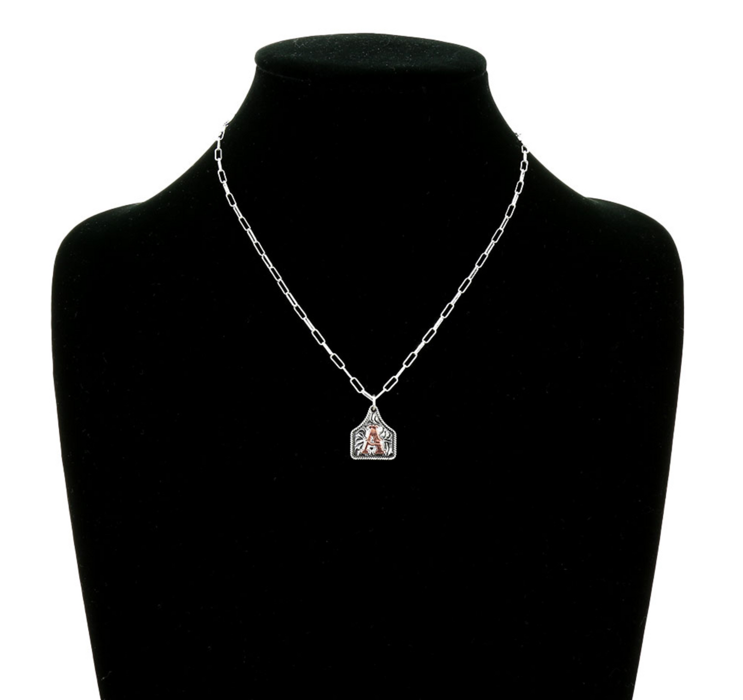 Western Ear Tag Initial Necklace *Copper*