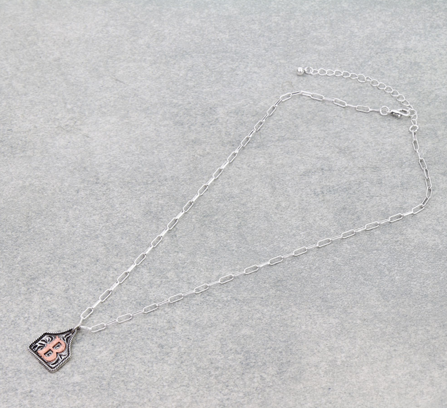 Western Ear Tag Initial Necklace *Copper*