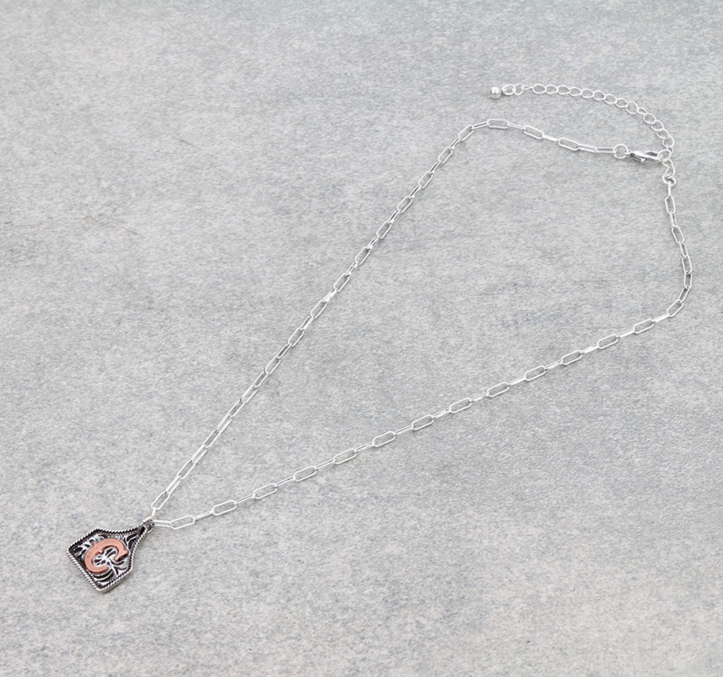 Western Ear Tag Initial Necklace *Copper*
