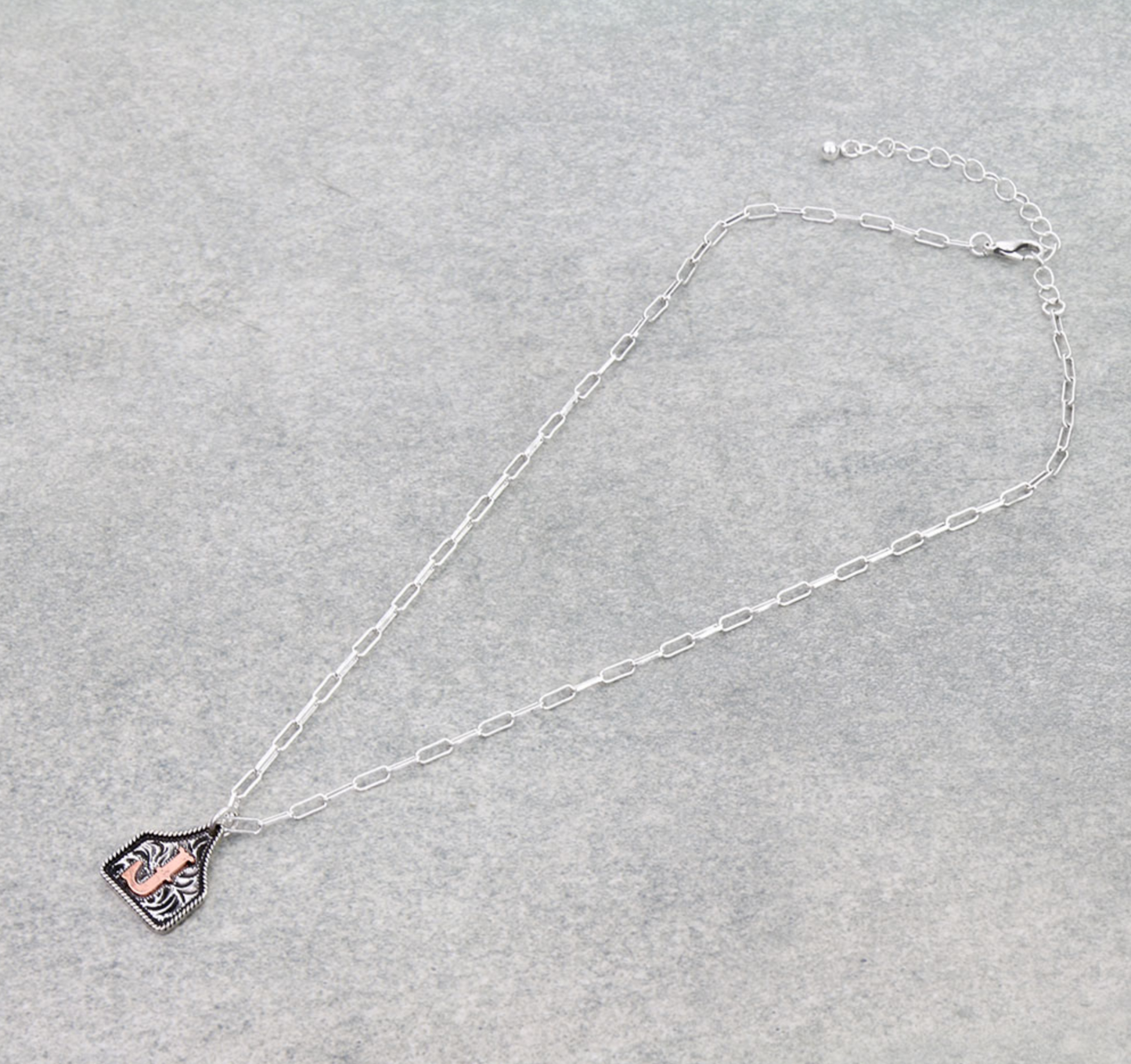 Western Ear Tag Initial Necklace *Copper*