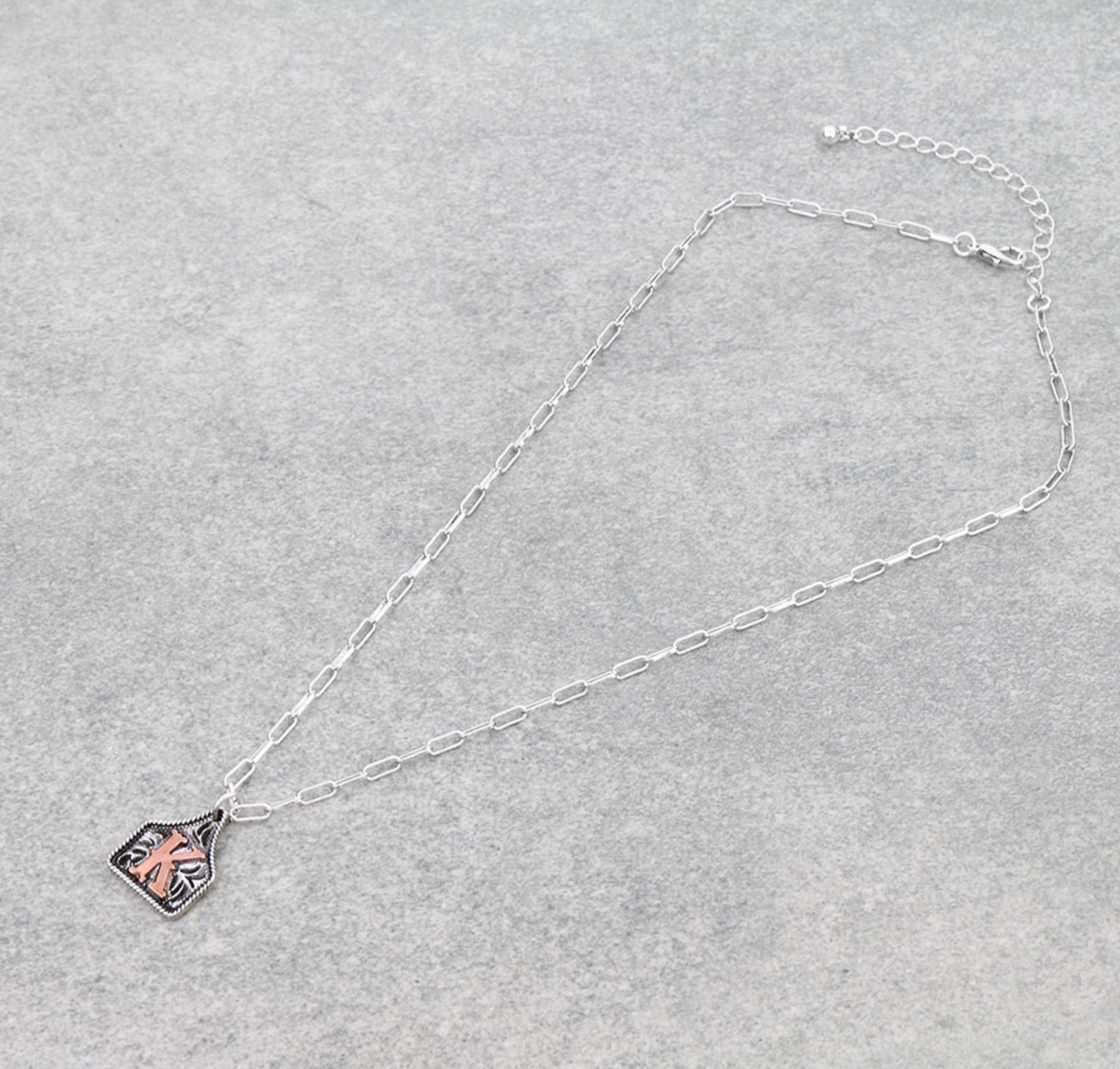 Western Ear Tag Initial Necklace *Copper*