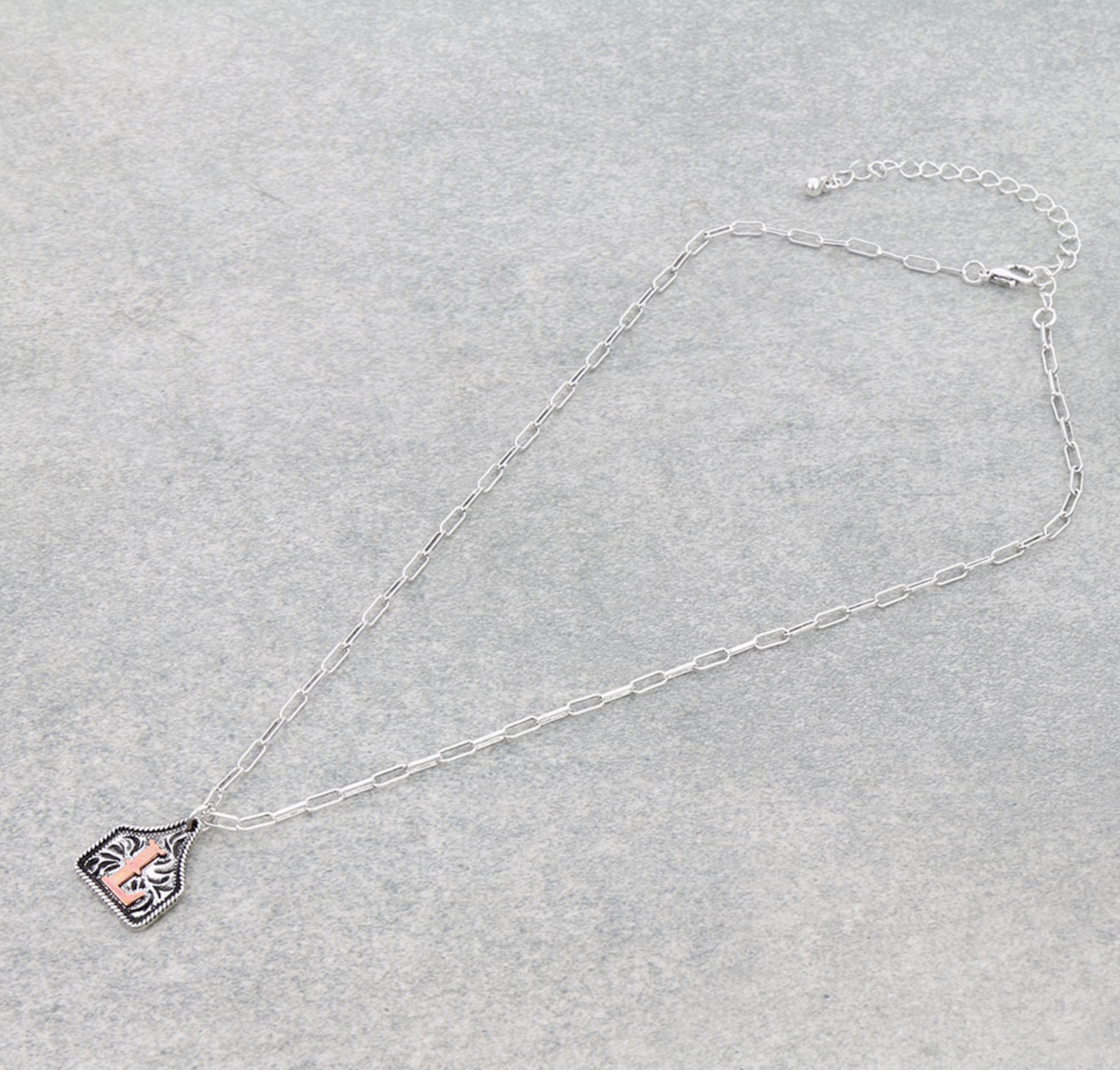 Western Ear Tag Initial Necklace *Copper*