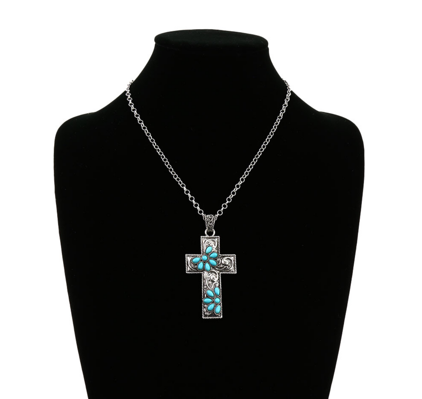 Western Filigree Cross with Stone Pendant Necklace