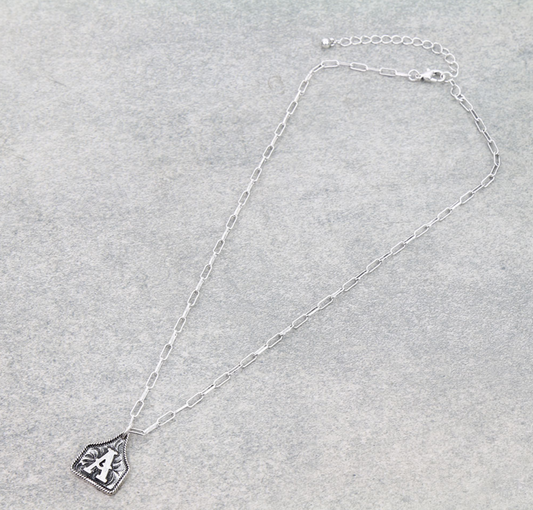 Western Ear Tag Initial Necklace *Silver*