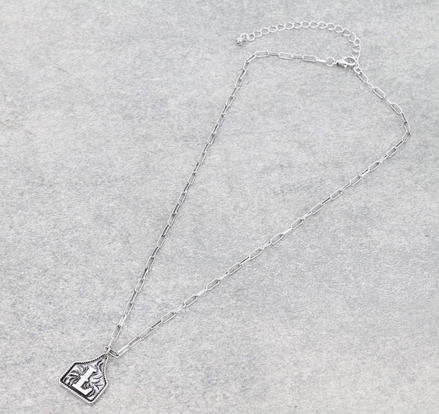 Western Ear Tag Initial Necklace *Silver*